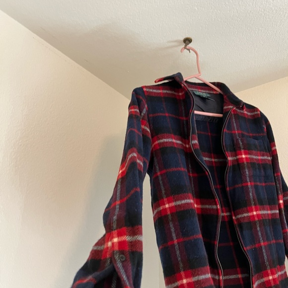 vintage 100% wool ralph lauren zip up collared flannel sweater - Picture 2 of 4